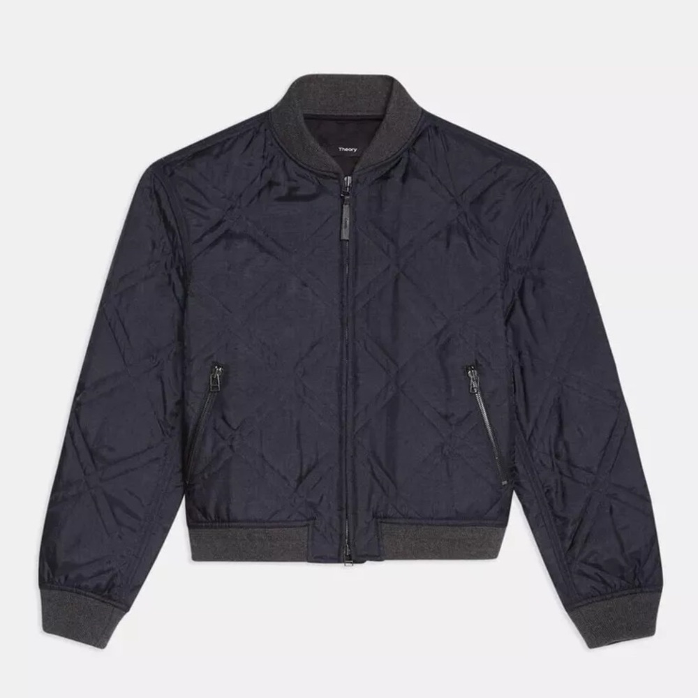 Theory Dark Blue Quilted Bomber Jacket